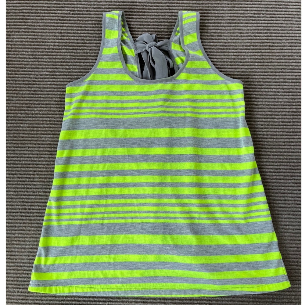 Outback Red Womens Neon‎ Yellow Grey Striped Tulip Back Bow Tank Top Small